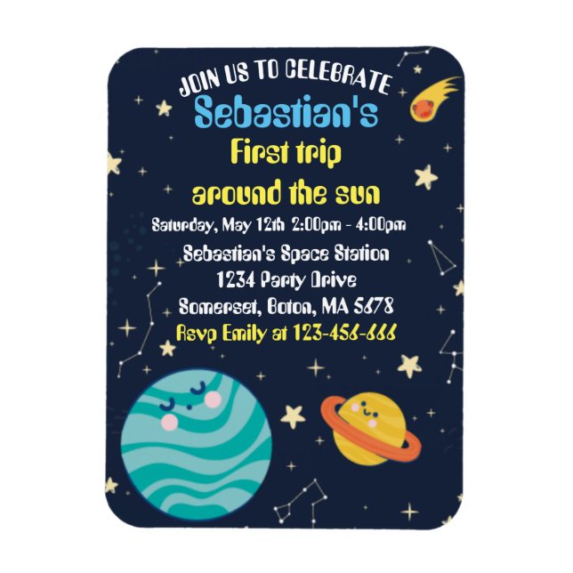 Imán Espacio Primer Viaje Fiesta de Cumpleaños Alrededo (Vertical)