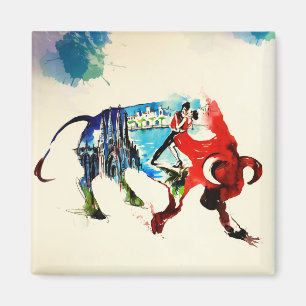 Imán España Bull Vintage Travel Love Watercolor