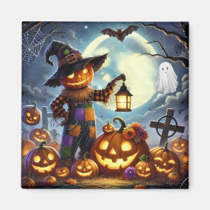 Imán Espantapájaros y calabazas de Halloween