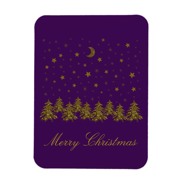 Imán Espantoso árbol de Navidad dorado, luna, estrellas (Vertical)