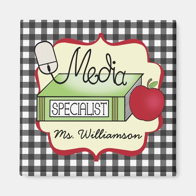 Imán Especialista en medios escolares - Gray Gingham (Frente)