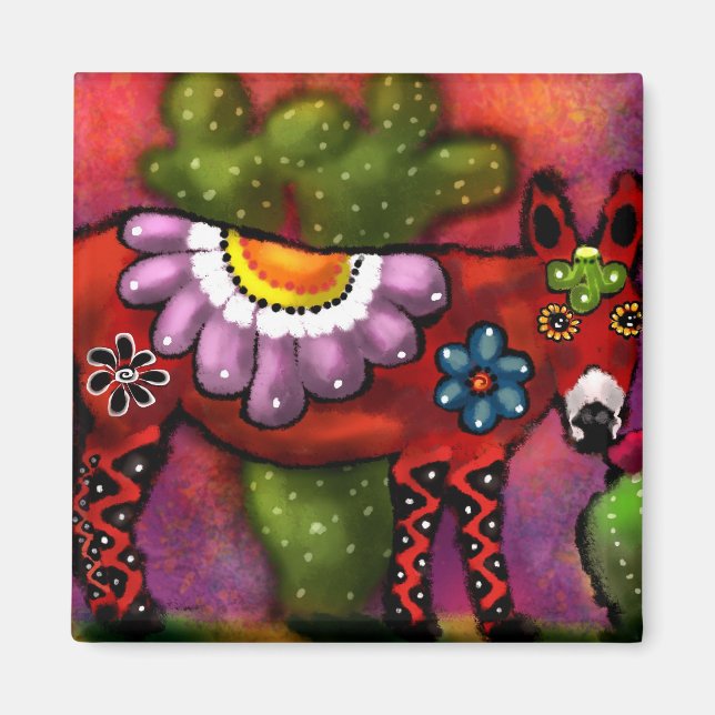 Imán Espectacular burro al estilo de Talavera floral de (Frente)