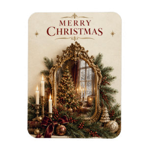 Imán Espejo Antiguo Navideño Elegante, Europeo Vintage