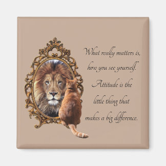 Imán Espejo de Gatito León Inspirador Texto Vintage
