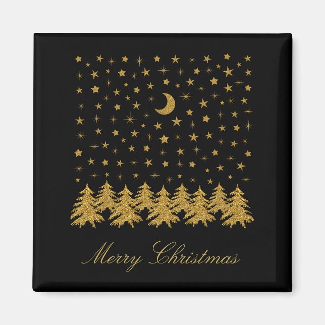 Imán Espeluznante árbol de Navidad dorado, luna, estrel (Frente)