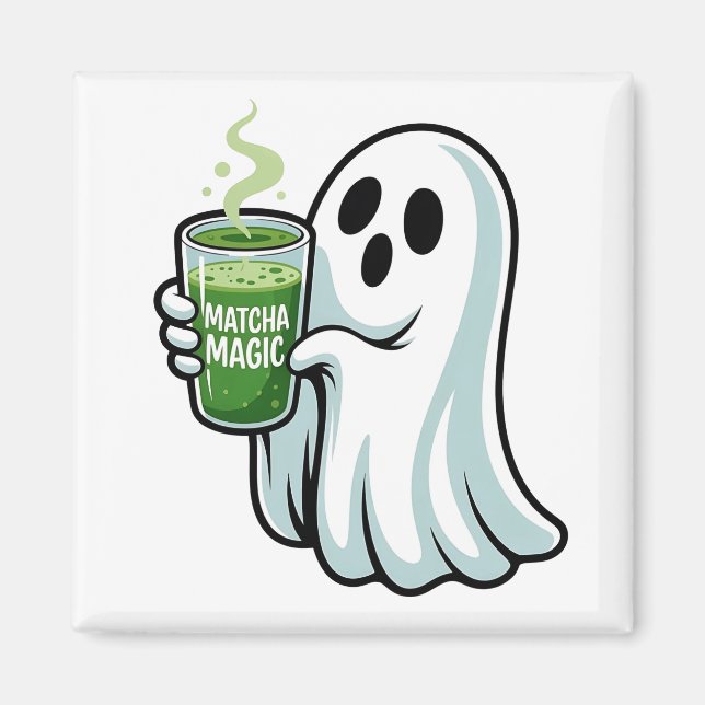 Imán Espeluznante Fantasma Bebiendo Matcha (Frente)
