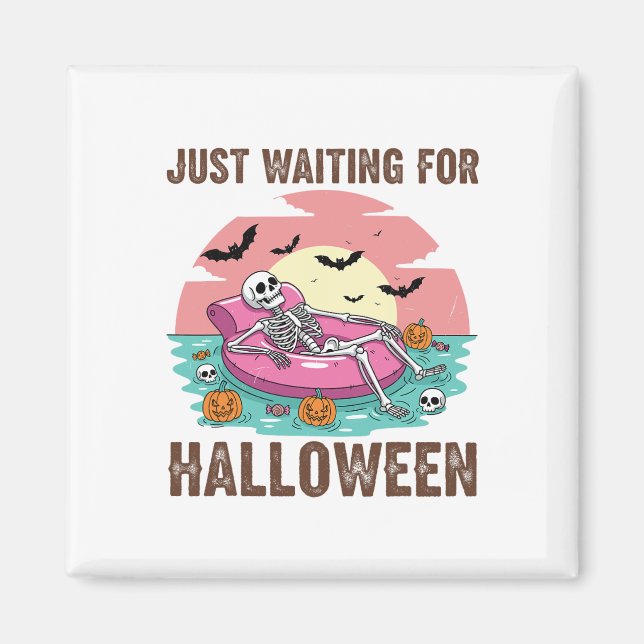 Imán Esperando a Halloween Fiesta de Skeleton (Frente)