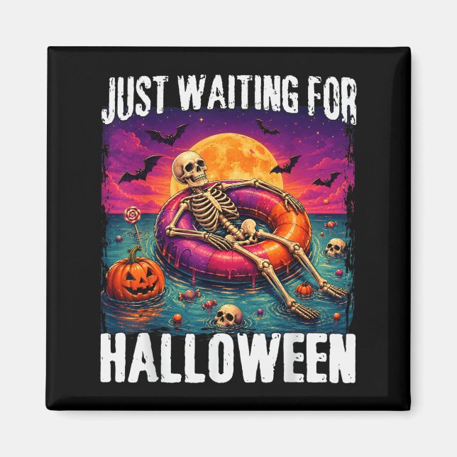 Imán Esperando el verano de Halloween esqueleto hombres (Frente)