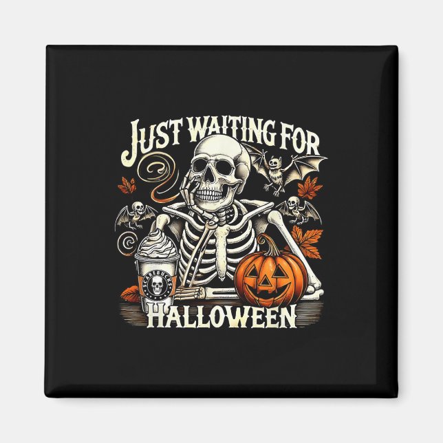 Imán Esperando La Funny Calabaza De Esqueleto De Hallow (Frente)