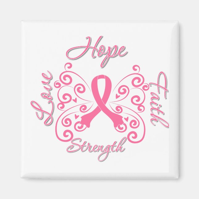 Imán Esperanza Fe Amor Fuerza Cáncer de Mama (Frente)