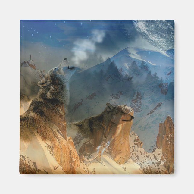 Imán Espíritus de lobo en la niebla de montaña (Frente)