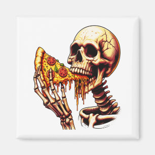 Imán Esqueleto comiendo pizza