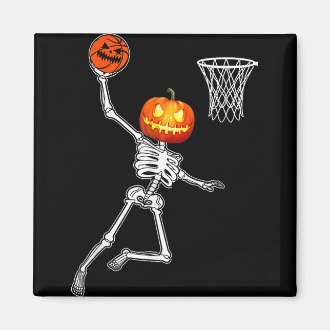 Imán Esqueleto de calabaza Jugando Baloncesto Costo Hal (Frente)