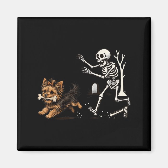 Imán Esqueleto de Halloween persiguiendo a un perro Yor (Frente)