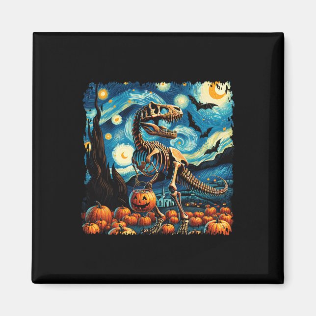 Imán Esqueleto de T-rex Halloween Van Gogh Noche estrel (Frente)