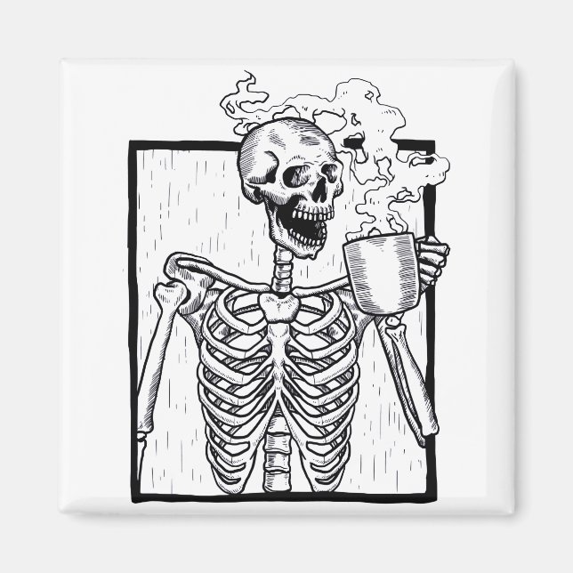 Imán esqueleto para beber café de halloween (Frente)