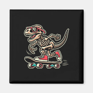Imán Esqueleto Retro T-rex Dinosaurio Skateboarding Niñ