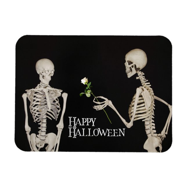 Imán Esqueletos divertidos Románticos Felices Halloween (Horizontal)