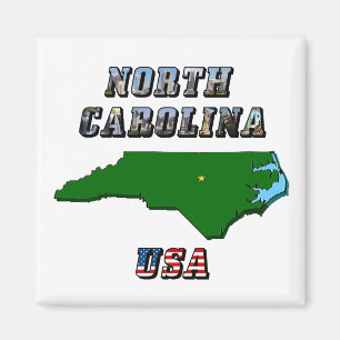 Imán Esquema del mapa de Carolina del Norte, foto y tex