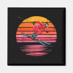Imán Esquí cuesta abajo retro vintage atardecer hombres