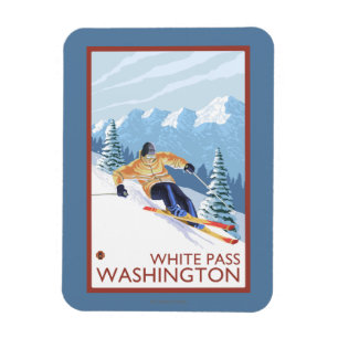 Imán Esquí de nieve cuesta abajo - Paso blanco, Washin