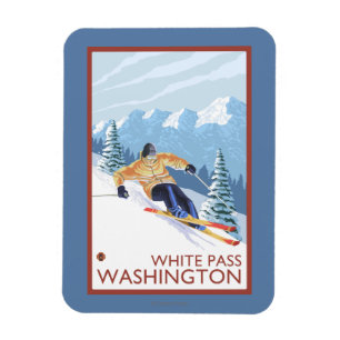 Imán Esquí de nieve cuesta abajo - Paso blanco, Washing