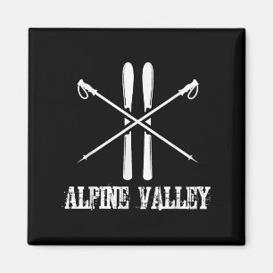 Imán Esquí en el valle alpino, polos esquiar en eslalon