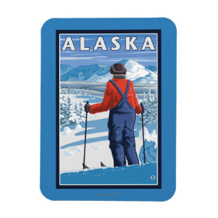 Imán Esquí en poster del viaje del vintage de Alaska