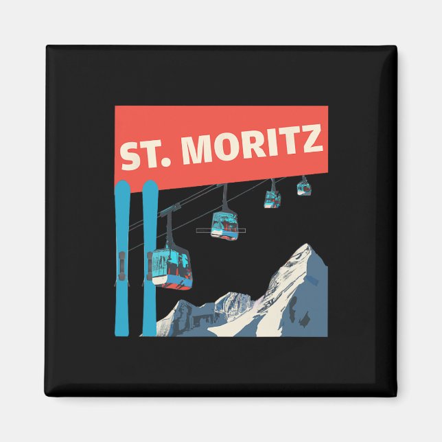Imán Esquí en St. Moritz - Retro St. Moritz Ski (Frente)