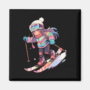Imán Esquí Esquí Nieve Esquiador Chibi Niñas Niños _1