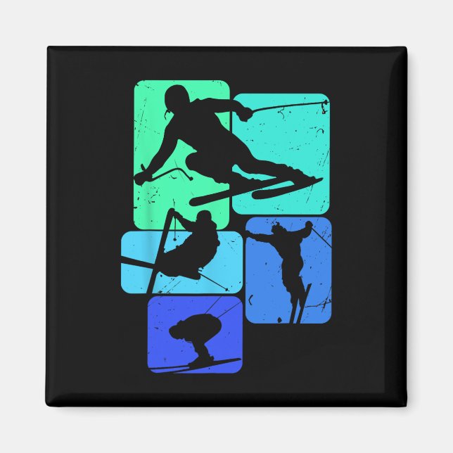 Imán Esquí Para Esquí Retro Mens (Frente)