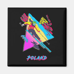 Imán Esquiador colorido de arte gráfico Polonia Esquí