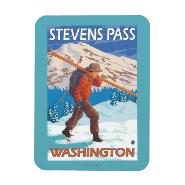 Imán Esquiador con esquís de nieve - Paso Stevens, WA (Vertical)