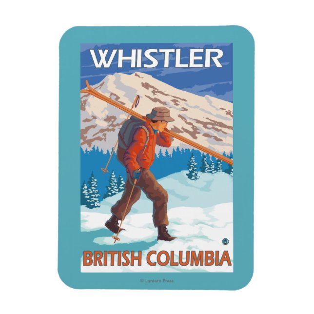 Imán Esquiador con esquís de nieve - Silbador, BC Canad (Vertical)