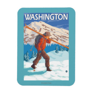 Imán Esquiador con esquís de nieve - Washington