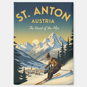 Imán Esquiador de esquí vintage St. Anton Austria