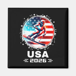 Imán Esquiadora Equipo De Esquí Usa 2026 Esquí Bandera