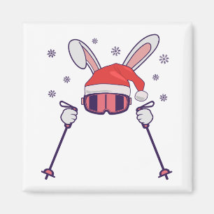 Imán Esquiando Santa Rabbit con Santa Hat y los postes