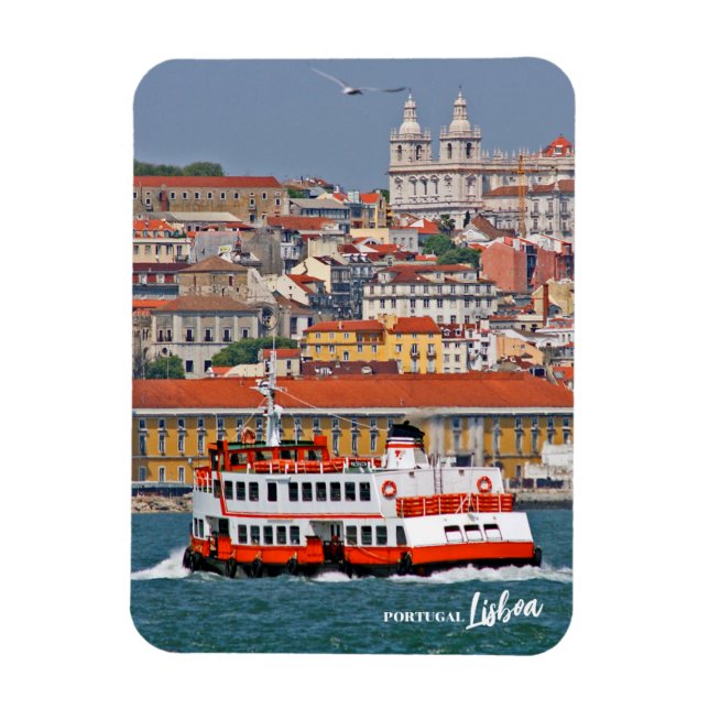 Imán Esquina de Lisboa con el antiguo ferry en el río T (Vertical)