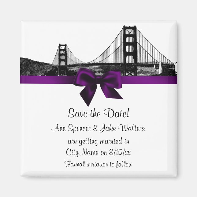 Imán Esquina de San Fran Etched BW Purple Save the Date (Frente)