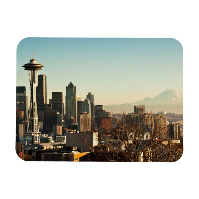 Imán Esquina del centro de Seattle y aguja espacial (Horizontal)