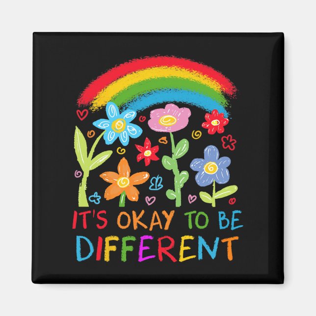 Imán Está Bien Ser Un Autismo Diferente Rainbow Boho Ne (Frente)