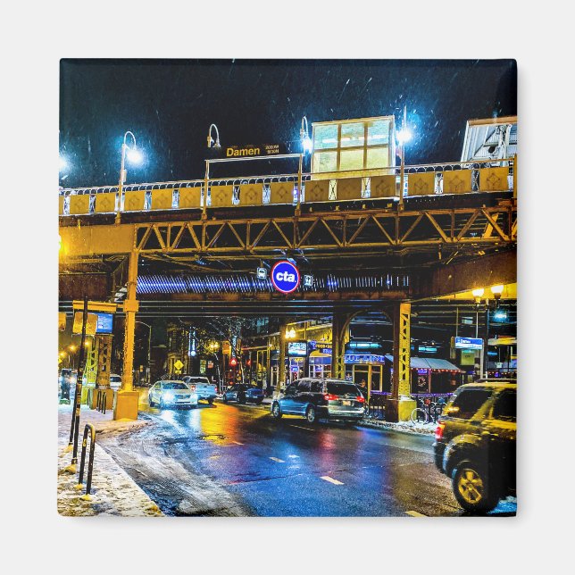 Imán Estación CTA de Damen de noche (Frente)
