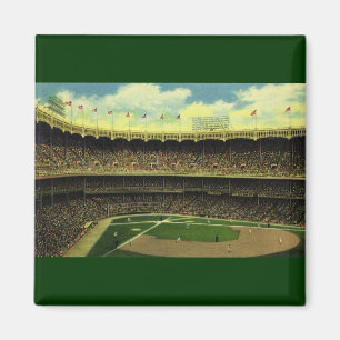 Imán Estadio de béisbol deportivo de época con multit