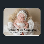 Imán Estadísticas modernas nombre foto nacimiento perso<br><div class="desc">Anuncio personalizado de nacimiento de fotos de bebés. Añade tu foto de nacimiento de bebé. Añada su información personal al personalizar. Una manera dulce de presentar tu nueva llegada a toda tu familia y amigos. Un gran plato para tu refrigerador.</div>