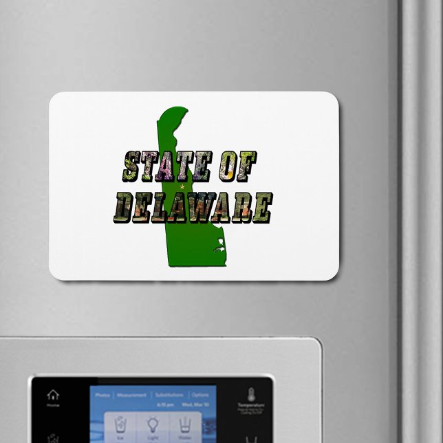 Imán Estado de Delaware Picture Text and Map (State of Delaware Picture Text & Map Outline Magnet)