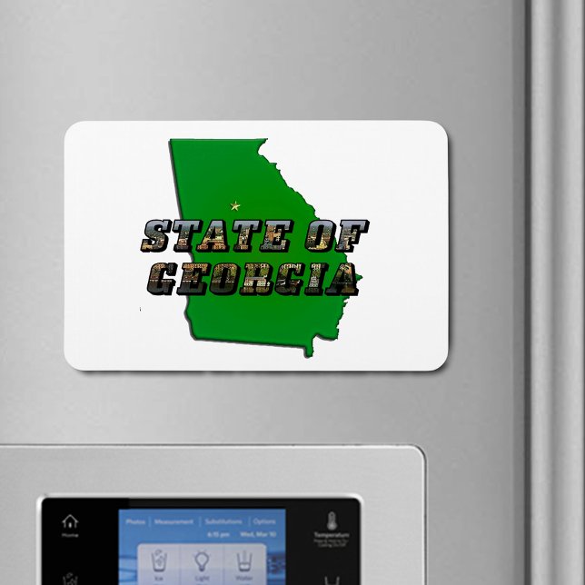 Imán Estado de Georgia Mapa Esquema y texto de imagen (State of Georgia Map Outline and Picture Text Magnet)