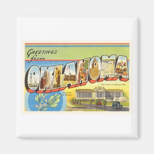 Imán Estado de Oklahoma OK Antiguo recuerdo de viajes d (Frente)