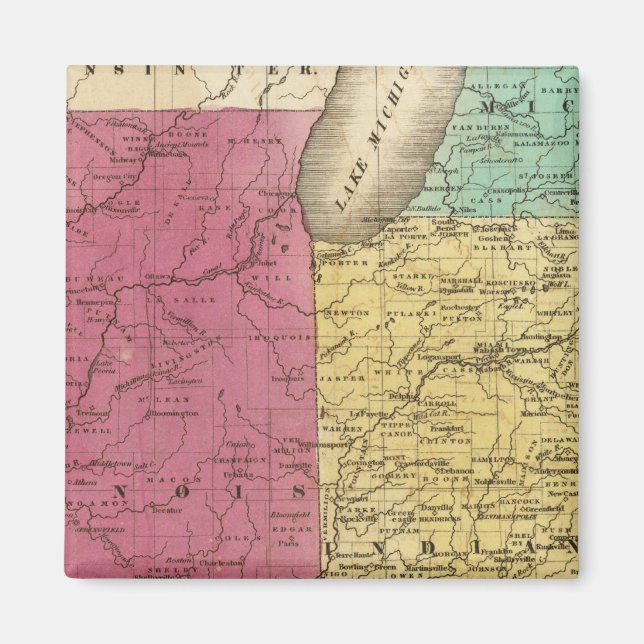 Imán Estados occidentales con mapa de entrada de Michig (Frente)