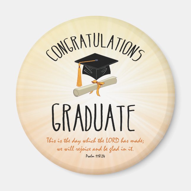 Imán Estallido de oro de graduación religiosa con gorro (Frente)